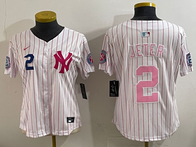 Youth 2025 New York Yankees 2 Jeter White pink Joint Name Nike MLB Jersey style 7